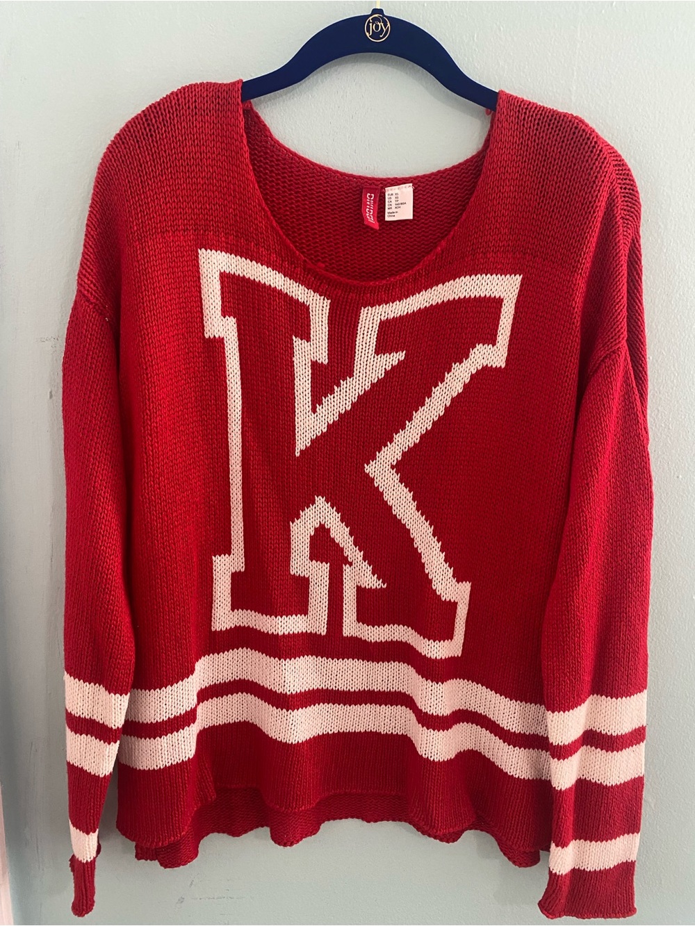 H&M Red Knit Sweater with White K Graphic